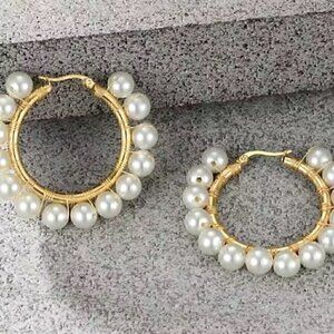 White Pearl Hoop Earrings